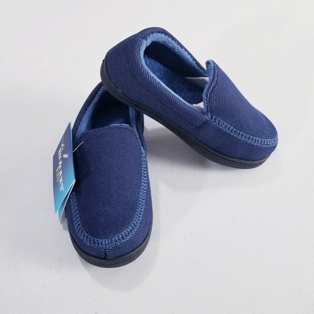 Isotoner Kids Chandler Moccasin Slippers Size 9-10 Navy Blue NEW Boys